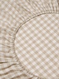 Piglet in Bed Gingham Linen Blend Fitted Sheet, Oatmeal - thumbnail 2