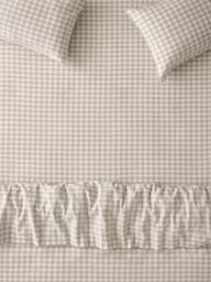 Piglet in Bed Gingham Linen Blend Fitted Sheet, Oatmeal