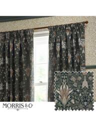 Morris & Co. Snakeshead Lined Pencil Pleat Curtains, Indigo/Leaf - thumbnail 3