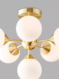 Bay Lighting Riess Glass Semi Flush Ceiling Light, White/Brass - thumbnail 4