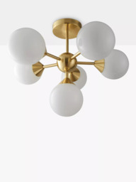 Bay Lighting Riess Glass Semi Flush Ceiling Light, White/Brass - thumbnail 2