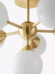 Bay Lighting Riess Glass Semi Flush Ceiling Light, White/Brass - thumbnail 5