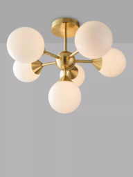 Bay Lighting Riess Glass Semi Flush Ceiling Light, White/Brass - thumbnail 1