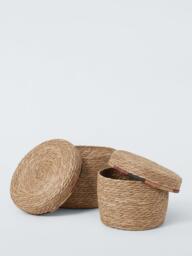 John Lewis Coloured Edge Storage Baskets with Lid, Set of 2, Natural - thumbnail 2