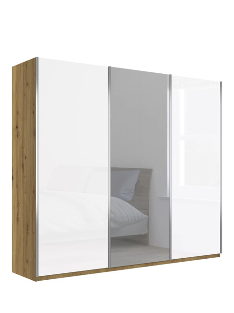 John Lewis Elstra 300cm White Glass & Mirrored 3 Sliding Doors Wardrobe, Bianco Oak - image 1