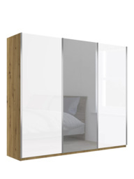 John Lewis Elstra 300cm White Glass & Mirrored 3 Sliding Doors Wardrobe, Bianco Oak
