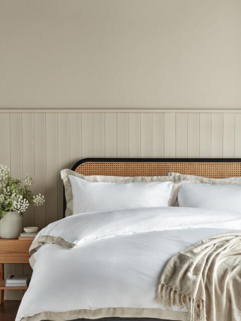 John Lewis Leli Panel Pure Cotton Percale Bedding, 200 Thread Count, White/Natural