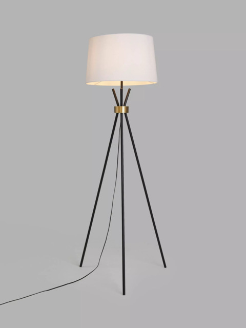 John Lewis Locket Tripod Floor Lamp, Black/Brass