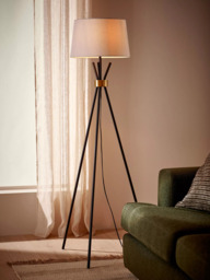 John Lewis Locket Tripod Floor Lamp, Black/Brass - thumbnail 2