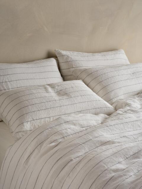 Bedfolk 100% Linen Stripe Bedding, White/Grey - image 1