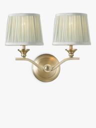 Laura Ashley Hemsley 2 Arm Pleat Shade Wall Light, Antique Brass/Sage - thumbnail 5