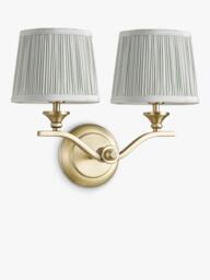 Laura Ashley Hemsley 2 Arm Pleat Shade Wall Light, Antique Brass/Sage - thumbnail 2