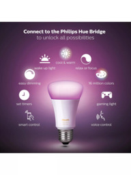 Philips Hue White and Colour Ambiance Wireless Lighting LED Starter Kit with 2 E27 Bulbs with Bluetooth & Bridge - thumbnail 2