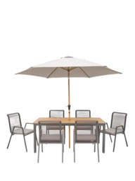 LG Outdoor Sanctuary Rope 6-Seater Rectangular Garden Dining Table & Chairs Set with Parasol, Grey - thumbnail 1