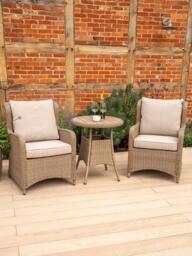 KETTLER Derwent Woven 2-Seater Round Garden Bistro Table & Chairs Set, Brown - thumbnail 2