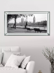 Brookpace Lascelles 'Big Ben & River Thames, London' Framed Print, 53 x 103cm, Black/White - thumbnail 2
