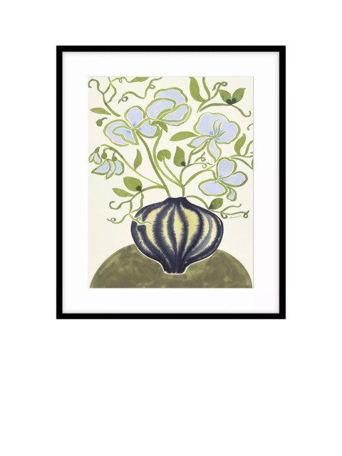 John Lewis La Poire 'Sweet Peas' Framed Print & Mount, 62 x 52cm, Green/Blue - image 1
