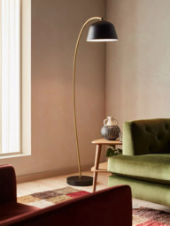 John Lewis Metal Arc Floor Lamp, Black/Brass - thumbnail 2