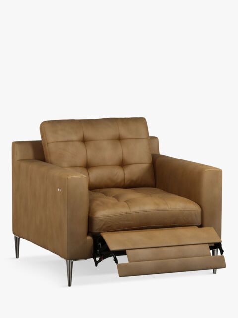 John Lewis Draper Motion Leather Armchair with Footrest Mechanism, Metal Leg