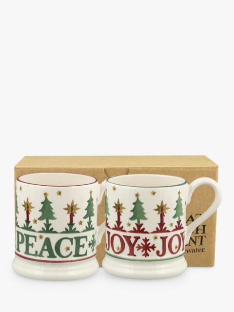 Emma Bridgewater Christmas Peace & Joy Half Pint Earthenware Mugs, Set of 2, 300ml