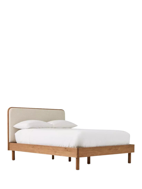 West Elm Miles Wood & Upholstered Bed Frame, King Size, Twill Sand/Toasted Oak - image 1