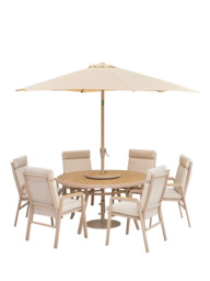 LG Outdoor Sorrento 6-Seater Round Garden Dining Table & Chairs Set with Parasol & Lazy Susan - thumbnail 1