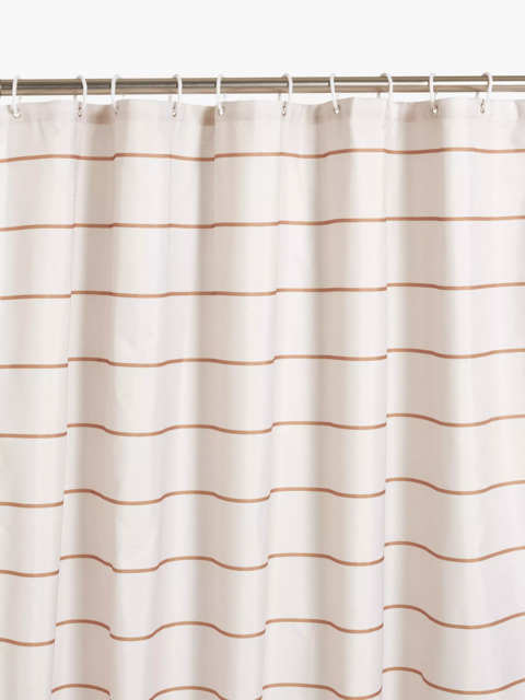 John Lewis Textured Wide Horizontal Stripe Recycled Polyester Shower Curtain, Caramel - image 1