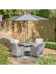 LG Outdoor St Tropez 4-Seater Round Garden Dining Table & Chairs Set with Parasol - thumbnail 2