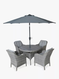 LG Outdoor St Tropez 4-Seater Round Garden Dining Table & Chairs Set with Parasol - thumbnail 1