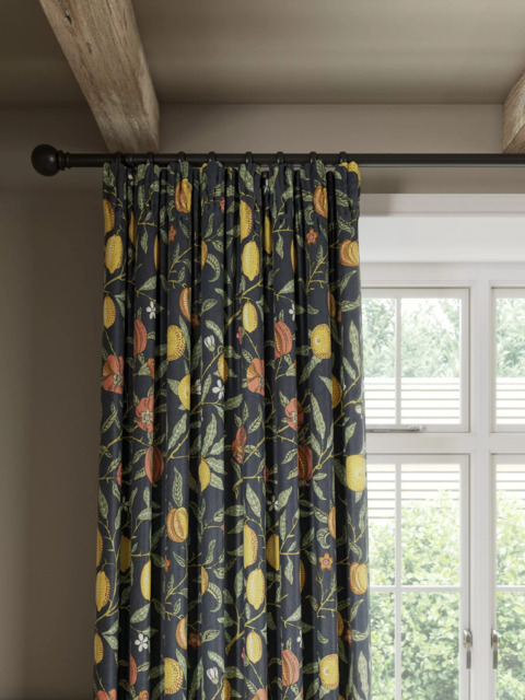 Morris & Co. Fruit Pair Lined Pencil Pleat Curtains, Ink Blue - image 1