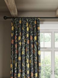 Morris & Co. Fruit Pair Lined Pencil Pleat Curtains, Ink Blue - thumbnail 1