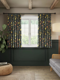 Morris & Co. Fruit Pair Lined Pencil Pleat Curtains, Ink Blue - thumbnail 6