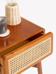 John Lewis Rattan Cherry Wood 1 Drawer Bedside Table, Brown - thumbnail 3
