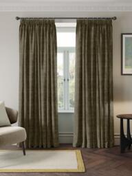 John Lewis Luxe Chenille Pair Blackout Lined Pencil Pleat Curtains, Avocado