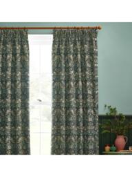 Morris & Co. Strawberry Thief Lined Pencil Pleat Curtains, Forest Green - thumbnail 4