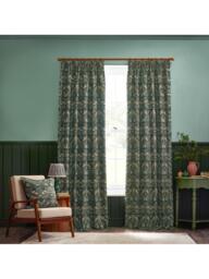 Morris & Co. Strawberry Thief Lined Pencil Pleat Curtains, Forest Green