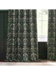 Morris & Co. Strawberry Thief Lined Pencil Pleat Curtains, Forest Green - thumbnail 3