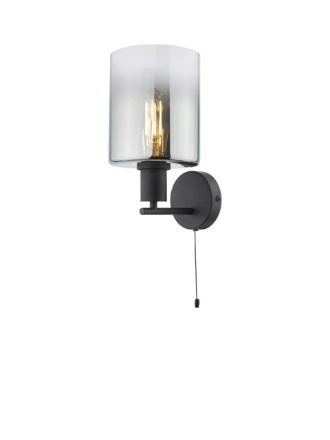 Där Savannah Glass Wall Light, Black/Smoked - image 1