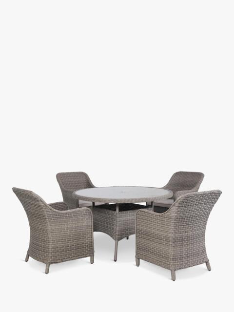 KETTLER Charlbury Woven 4-Seater Round Garden Dining Table & Chairs Set, Natural - image 1