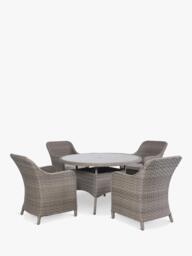 KETTLER Charlbury Woven 4-Seater Round Garden Dining Table & Chairs Set, Natural - thumbnail 1