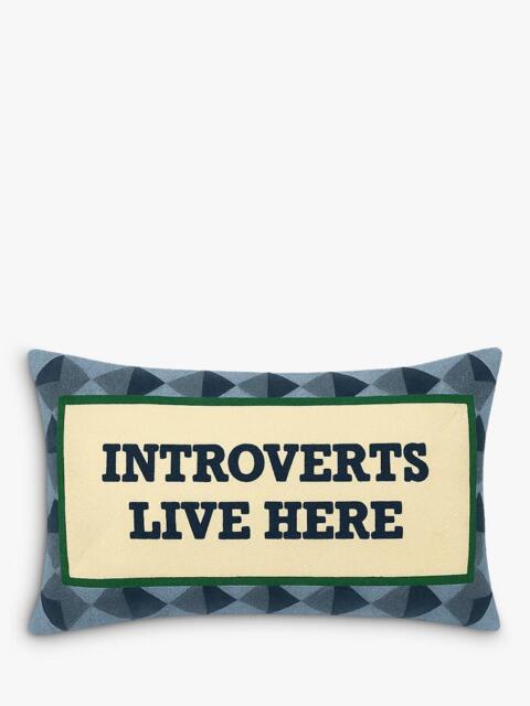 The Pillow Drop Introverts Live Here Cushion, Navy/Multi - image 1