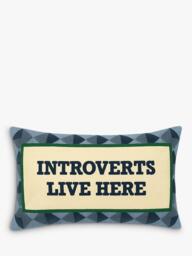 The Pillow Drop Introverts Live Here Cushion, Navy/Multi - thumbnail 1