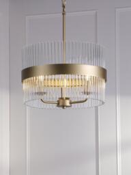 Laura Ashley Alexa 3 Arm Glass Rod Pendant Ceiling Light, Antique Brass - thumbnail 2