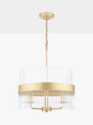 Laura Ashley Alexa 3 Arm Glass Rod Pendant Ceiling Light, Antique Brass