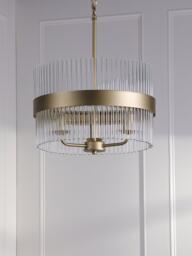 Laura Ashley Alexa 3 Arm Glass Rod Pendant Ceiling Light, Antique Brass - thumbnail 3