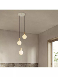 Tala Oak Triple Pendant Cluster Ceiling Light with Sphere IV ES LED Dim to Warm Globe Bulbs - thumbnail 4