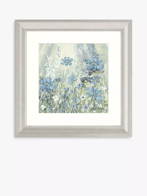 John Lewis Catherine Stephenson 'Powder Blue Flowers 1' Framed Print & Mount, 60.5 x 60.5cm, Blue/Multi - image 1