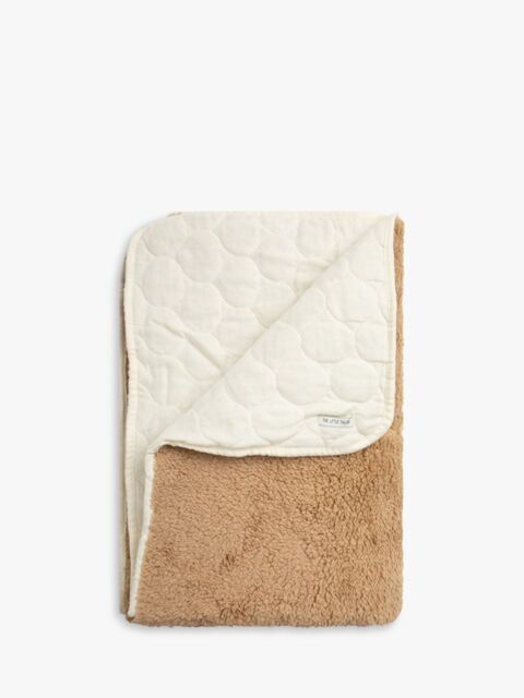 The Little Tailor Baby Reversible Sherpa Fleece Quilted Baby Blanket, Tan Brown - image 1