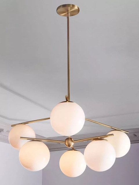 West Elm Sphere + Stem Chandelier Ceiling Light, White - image 1