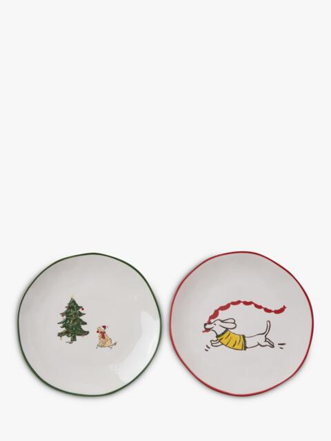 Wednesday Tea Collective Christmas Dog Stoneware Plates, Set of 2, 19cm - image 1